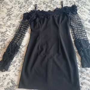 Black lace mini cocktail dress